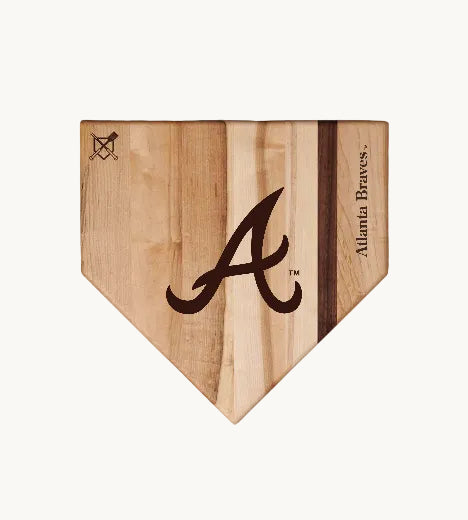 Atlanta Braves-themed BBQ set with cutting board, spatula, fork, bottle opener, and coaster on a white background at The Red Hound Gifts. 