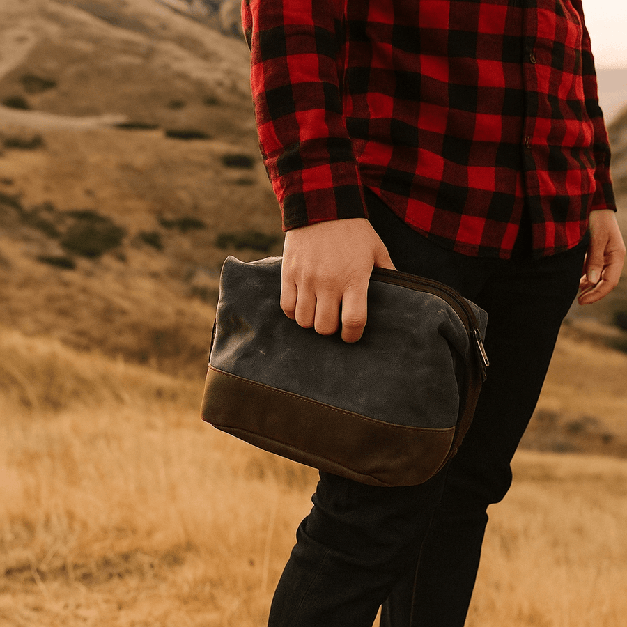 Black Waxed Canvas Dopp Kit