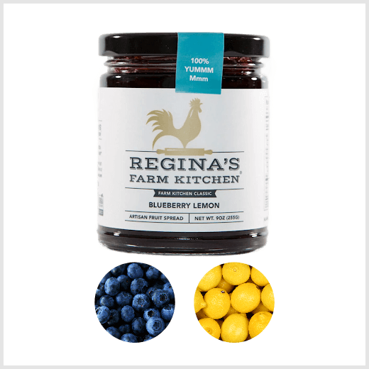 Jar Blueberry Lemon spread with blueberries and lemons displayed
