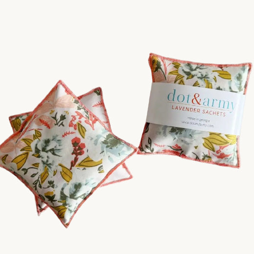 Coral and blue patterned lavender sachets 