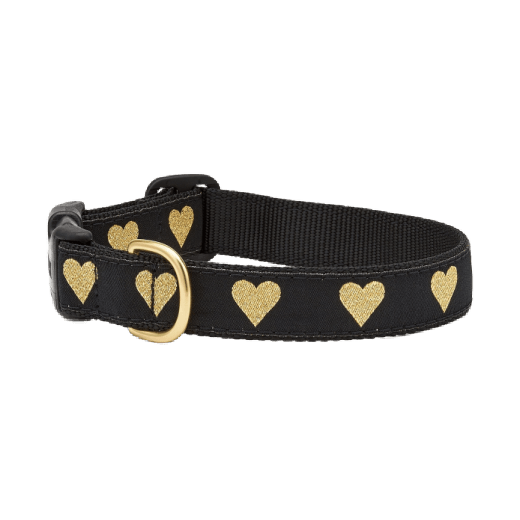 Black dog collar with gold hearts on a black background