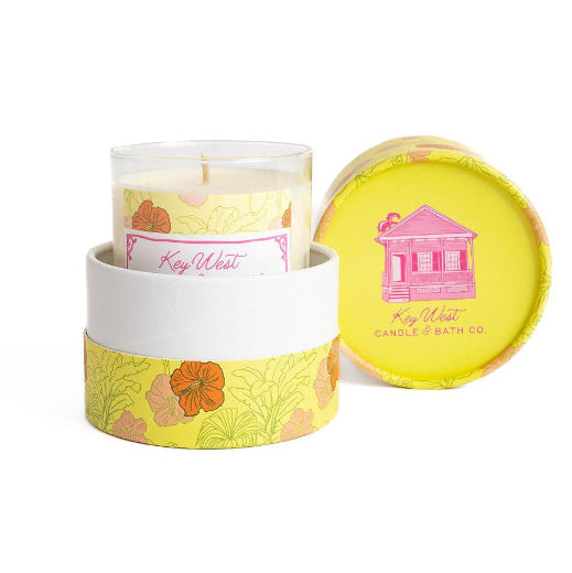 Hemingway's Garden hand-poured soy candle with floral gift packaging, bergamot hibiscus and white musk scent, 11.5 oz