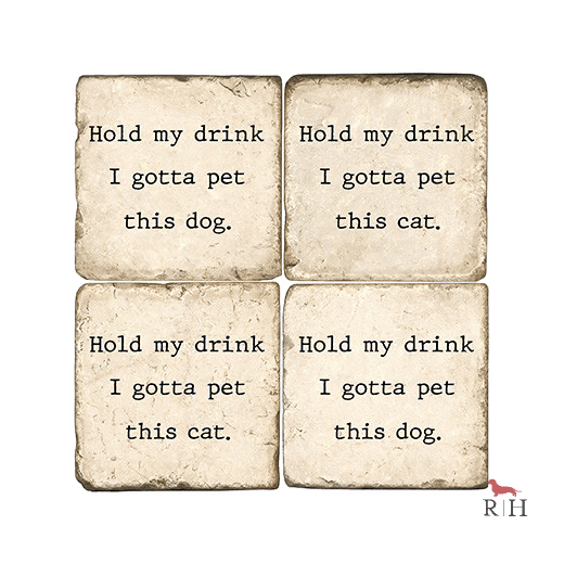 Coasters with humorous text design on an off white background