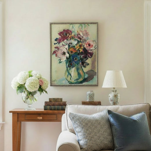 Impressionist Floral Print I in a beaded frame — framed wall art.