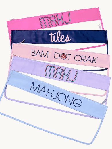 Monogrammed Mahjong Tile bags in the multiple available colors with custom text 