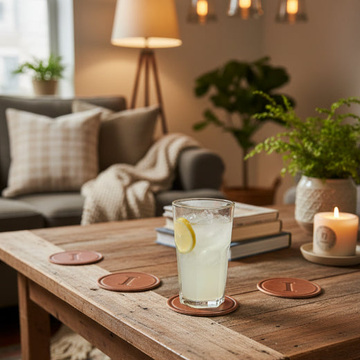 Signature leather initial coaster embossed with the letter I — The Red Hound Gifts