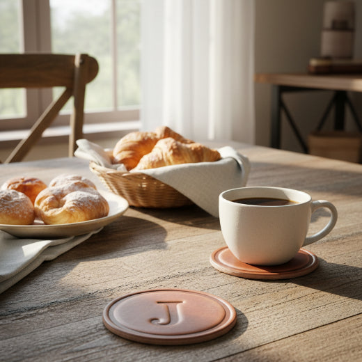 Signature leather initial coaster embossed with the letter J — The Red Hound Gifts