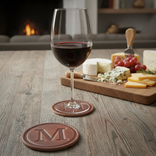 Signature leather initial coaster embossed with the letter M — The Red Hound Gifts