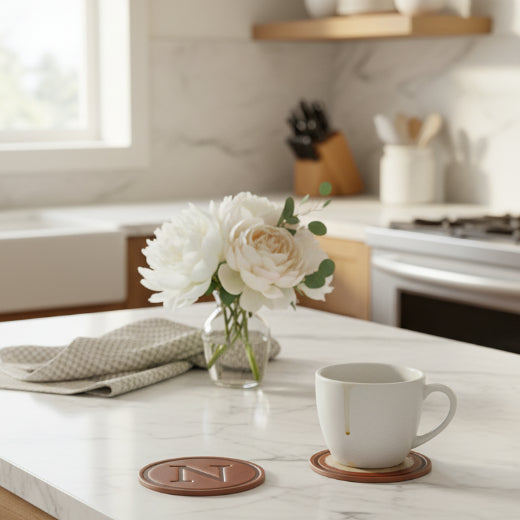 Signature leather initial coaster embossed with the letter N  — The Red Hound Gifts