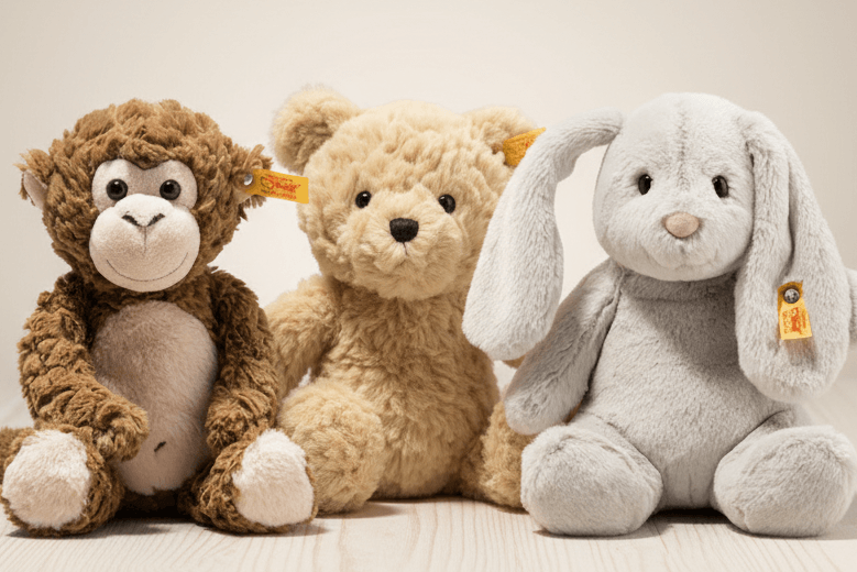 Greige Bunny Stuffed Animal in a playroom.