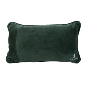 Velvet Back of the Needlepoint Pillow with the saying The Best Things in Life are Free The Second Best are Very Expensive