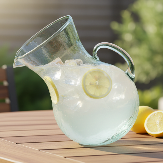 Tilted Glass Pitcher on Patio Table