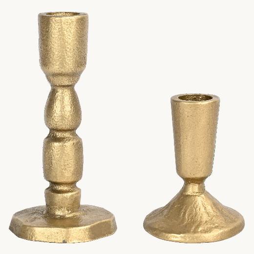 Vintage gold cast iron taper candle holders, set of 2, antique gold finish — The Red Hound Gifts