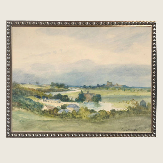 Vintage Watercolor Pastoral Landscape Art | Framed